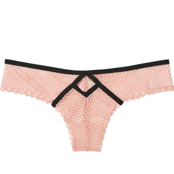 LUXE LINGERIE Fishnet Cutout Cheeky Panty Thong Large Gild shimmer shine - Picture 2 of 5